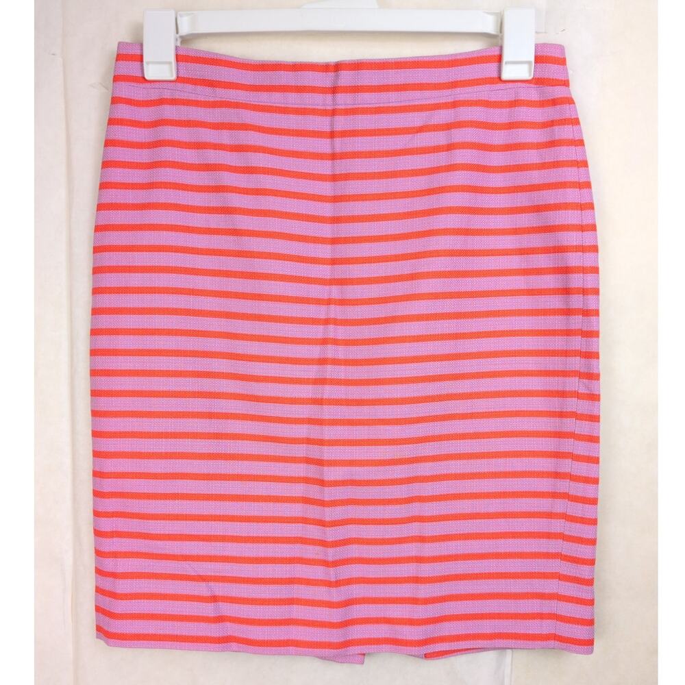 J.Crew The Pencil Skirt pink striped cotton tweed Size 6 Career Office Siren